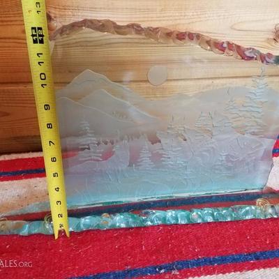 Lot-B58 Frosted Cut Glass Decorative Wolf Themed Scene 