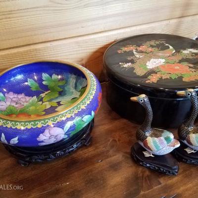 Lot-B61 9 Pc Cloissone DÃ©cor Oriental Asian Mixed Lot
