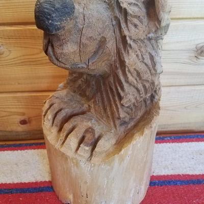 Lot-A25 Decorative Wood Carved Bear Stump #2