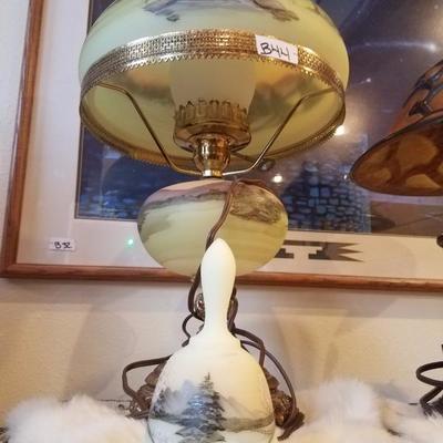 Lot-B44 Vintage Hand Painted Fenton Gone W/ the Wind Hurricane Lamp