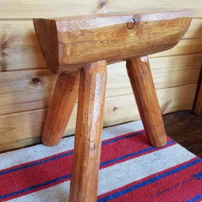 Lot-B39 3 Legged Hand Carved Wooden Split Log Stool