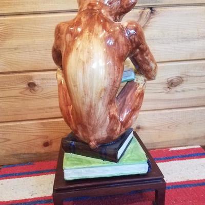 Lot-C12 Painted Ceramic Thinking Monkey Statue w/ Pedestal