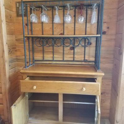 Lot-B49 2 Pc Decorative Rustic Vineyard Wood & Metal Wine Bar 