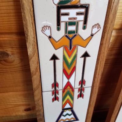 Lot-B33 Pair of Framed Southwestern Yei Tile Art Wall Hanging DÃ©cor