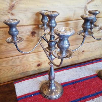 Lot-B6 Pair of 2 Pc 5 Candle Sterling Weighted Empire 397 Candelabras