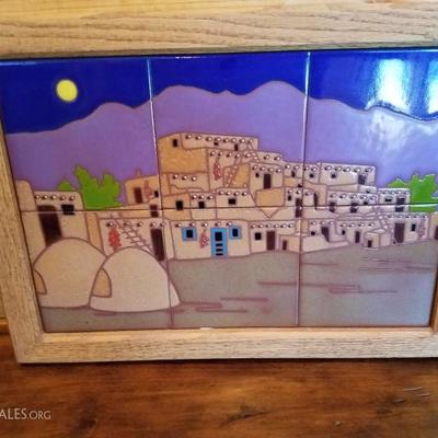 Lot-B67 6 Tile Tecolote Southwest Art of Santa Fe Handpainted Design Dick Jupp