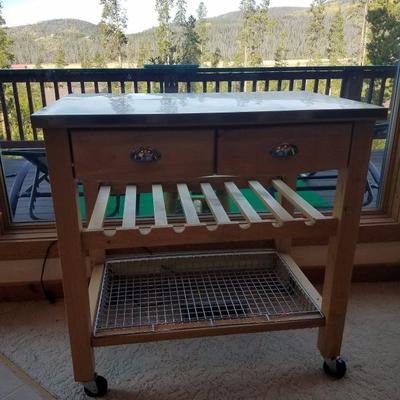 Lot-B2 2 Drawer Rolling Stainless Steel Top Kitchen Island Bar Utility Cart