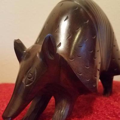 Lot-C15 2 Pc Carved Ironwood Figures Armadillo & Cactus