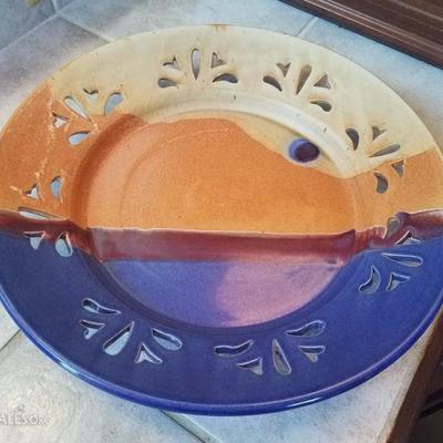 A3 Large 17" Decorative Glazed Pottery Art Platter Artist Signed