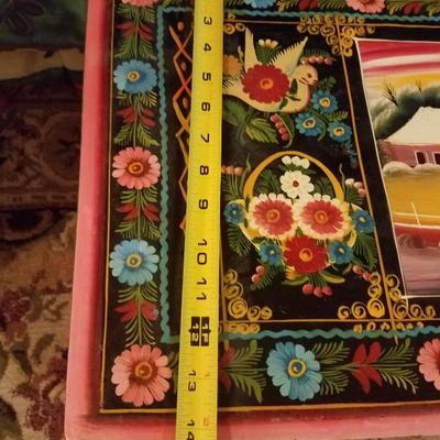 Lot-D9 Bright Country Hand Painted Wooden Trunk Chest