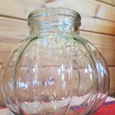 Lot-A13 Large Round Clear Glass Pot Belly Cookie Jar W/ Lid
