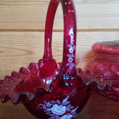 Lot-B26 4 Pc Mixed Fenton Red Glass Assortment Collection