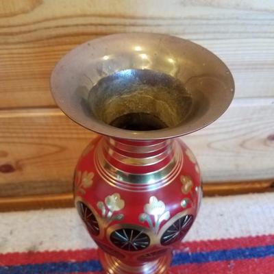 Lot-A20 Red & Black Brass Vase Made In India