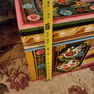 Lot-D9 Bright Country Hand Painted Wooden Trunk Chest