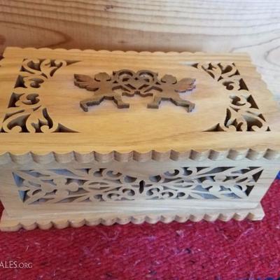 Lot-B41 Hand Carved Wooden Trinket Box 