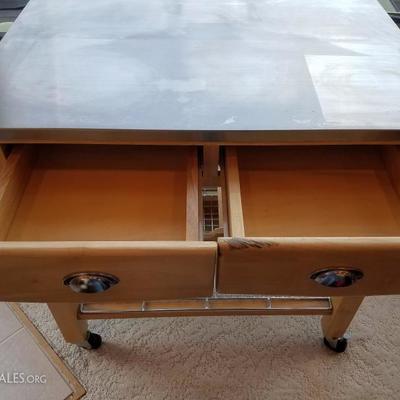 Lot-B2 2 Drawer Rolling Stainless Steel Top Kitchen Island Bar Utility Cart