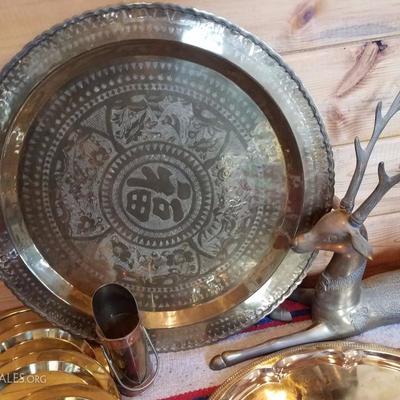 Lot-B59 12 Pc Brass Platter DÃ©cor Various Mixed Lot