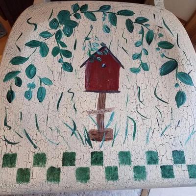 Lot-B13 Single Distressed Painted Wooden Chair w/ Birdhouse Design