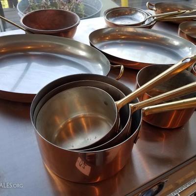 Lot-B3 17 Pc Copper Pan Assortment Used Mixed Lot