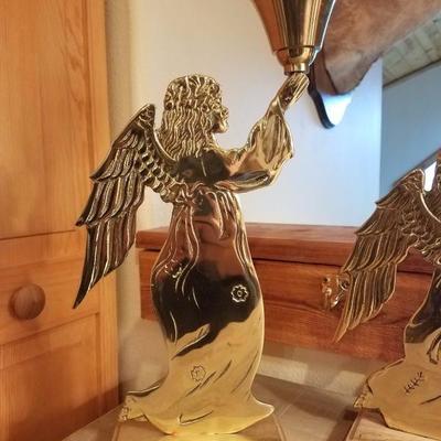 Lot-D11 5 Pc Vintage Brass Angel Candlestick Holder Set Lot