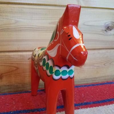 Lot-A23 DA NILS OLSSON Sweden Red/Orange Dala Wood Horse 10" Tall