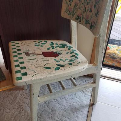 Lot-B13 Single Distressed Painted Wooden Chair w/ Birdhouse Design