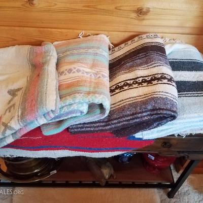 Lot-E4 Lot of 5 Mixed Multi-Colored Mexican Serape Woven Blankets
