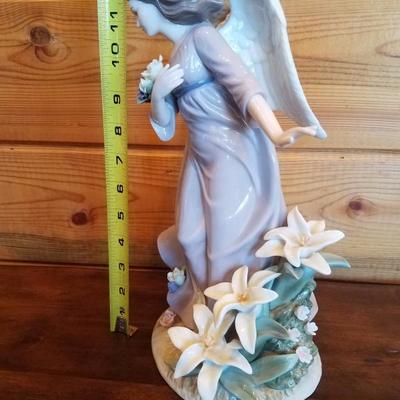 Lot-B70 12.5" Porcelain Angel w/ Flowers Decorative Painted Figurine 