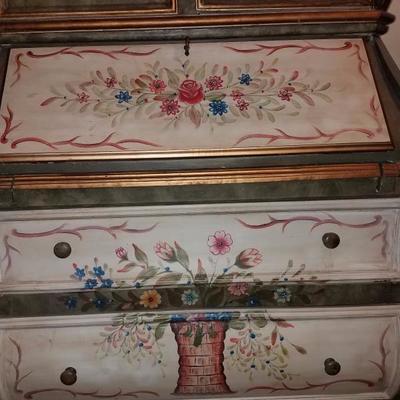 Lot-D13 Painted Double Drawer 2 Door Secretary Desk 82x42x18