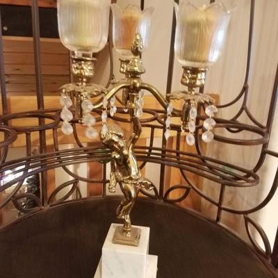 Lot-D6 3 Candle Marble Base Cherub Candelabra