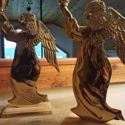 Lot-D11 5 Pc Vintage Brass Angel Candlestick Holder Set Lot