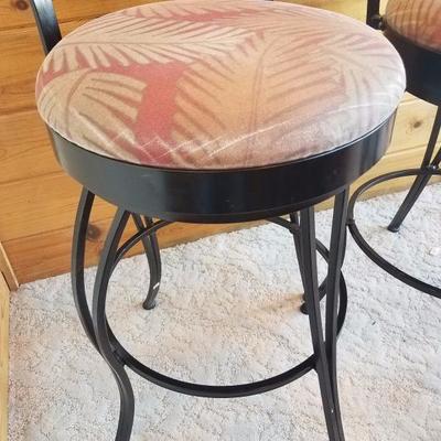 Lot-B1 Pair of 2 Metal & Fabric Bar Stools w/ Palm Print