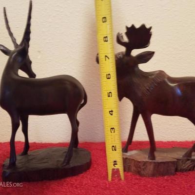 Lot-C16 2 Pc Carved Ironwood Figures Gazelle & Moose
