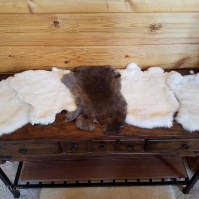 Lot-B35 5 Pc White & Brown Rabbit Fur Pelt Lot