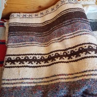 Lot-E4 Lot of 5 Mixed Multi-Colored Mexican Serape Woven Blankets
