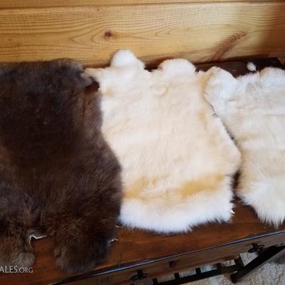 Lot-B35 5 Pc White & Brown Rabbit Fur Pelt Lot