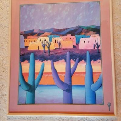 Lot-A11 Downe Burns Matted Framed Southwestern Print