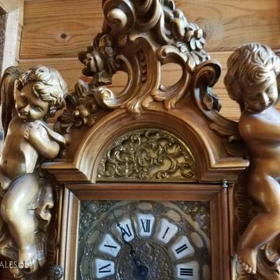 Lot-B50 Italian Wood Carved Cherub Grandfather Clock
