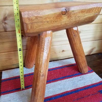 Lot-B39 3 Legged Hand Carved Wooden Split Log Stool