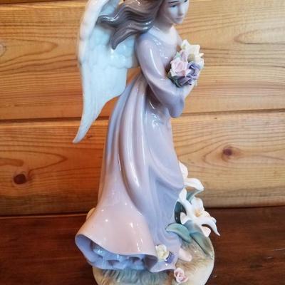 Lot-B70 12.5" Porcelain Angel w/ Flowers Decorative Painted Figurine 