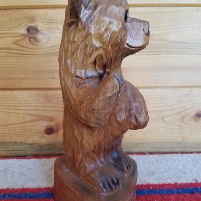 Lot-B37 Small Hand Carved Wooden Bear Stump Statue