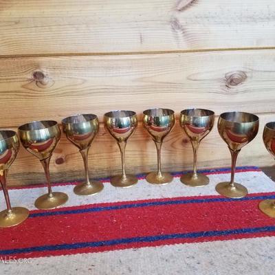 Lot-B7 8 Pc Brass Goblet Set Made in India 