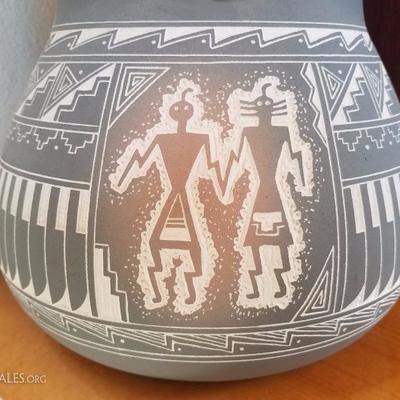 Lot-A10 Vintage Signed Handmade Southwest Pottery Wedding Vase