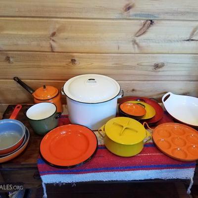 Lot-A16 15 Pc Mixed Enamel Cookware Assortment Lot