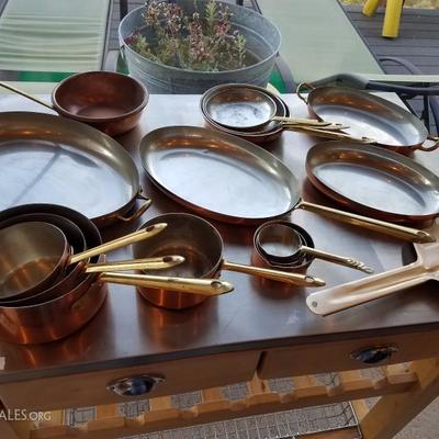 Lot-B3 17 Pc Copper Pan Assortment Used Mixed Lot