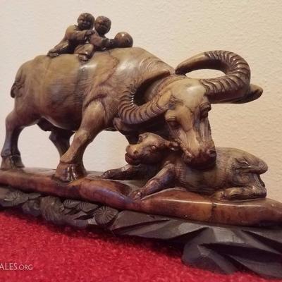Lot-C13 Decorative Carved Stone Bull Statue