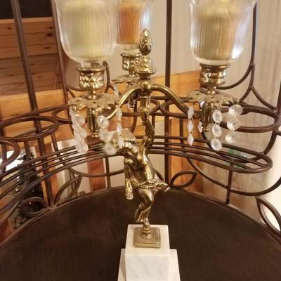 Lot-D6 3 Candle Marble Base Cherub Candelabra