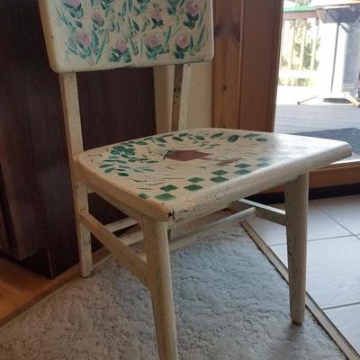 Lot-B13 Single Distressed Painted Wooden Chair w/ Birdhouse Design