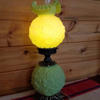Lot-B45 Tall 2 Ft Fenton GWTW Green Satin Glass Electric Lamp
