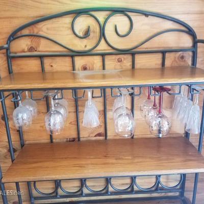 Lot-B49 2 Pc Decorative Rustic Vineyard Wood & Metal Wine Bar 